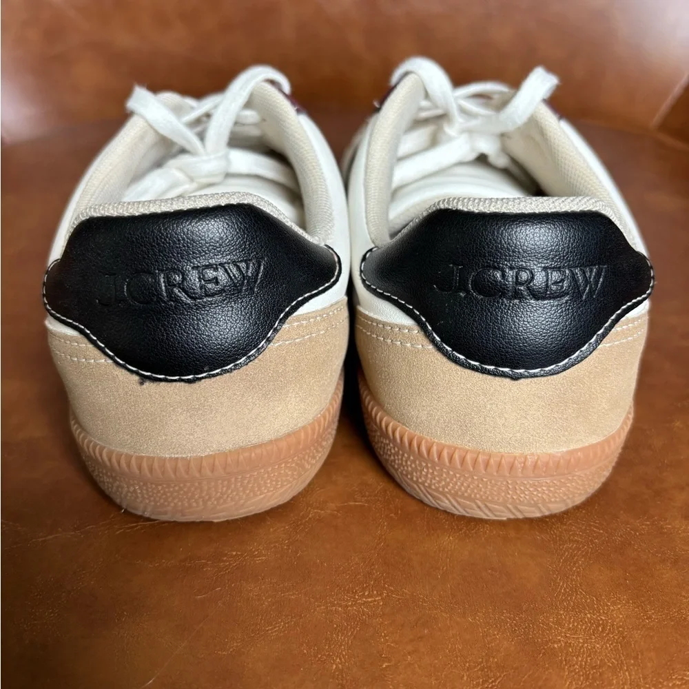 J Crew Field Sneakers Leather suede White and burgundy color women’s size 7